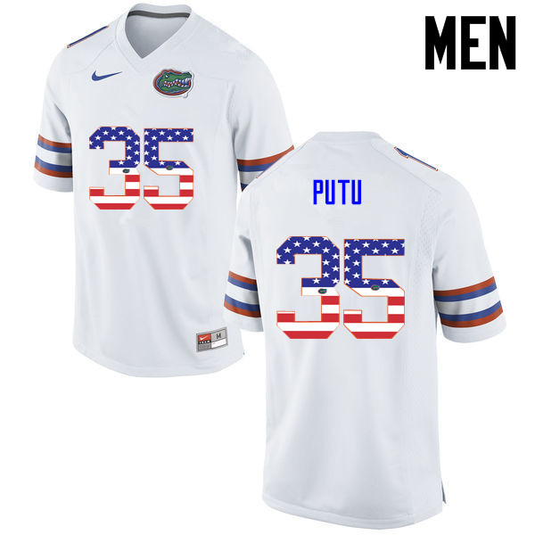 Men Florida Gators #35 Joseph Putu College Football USA Flag Fashion Jerseys-White - Click Image to Close